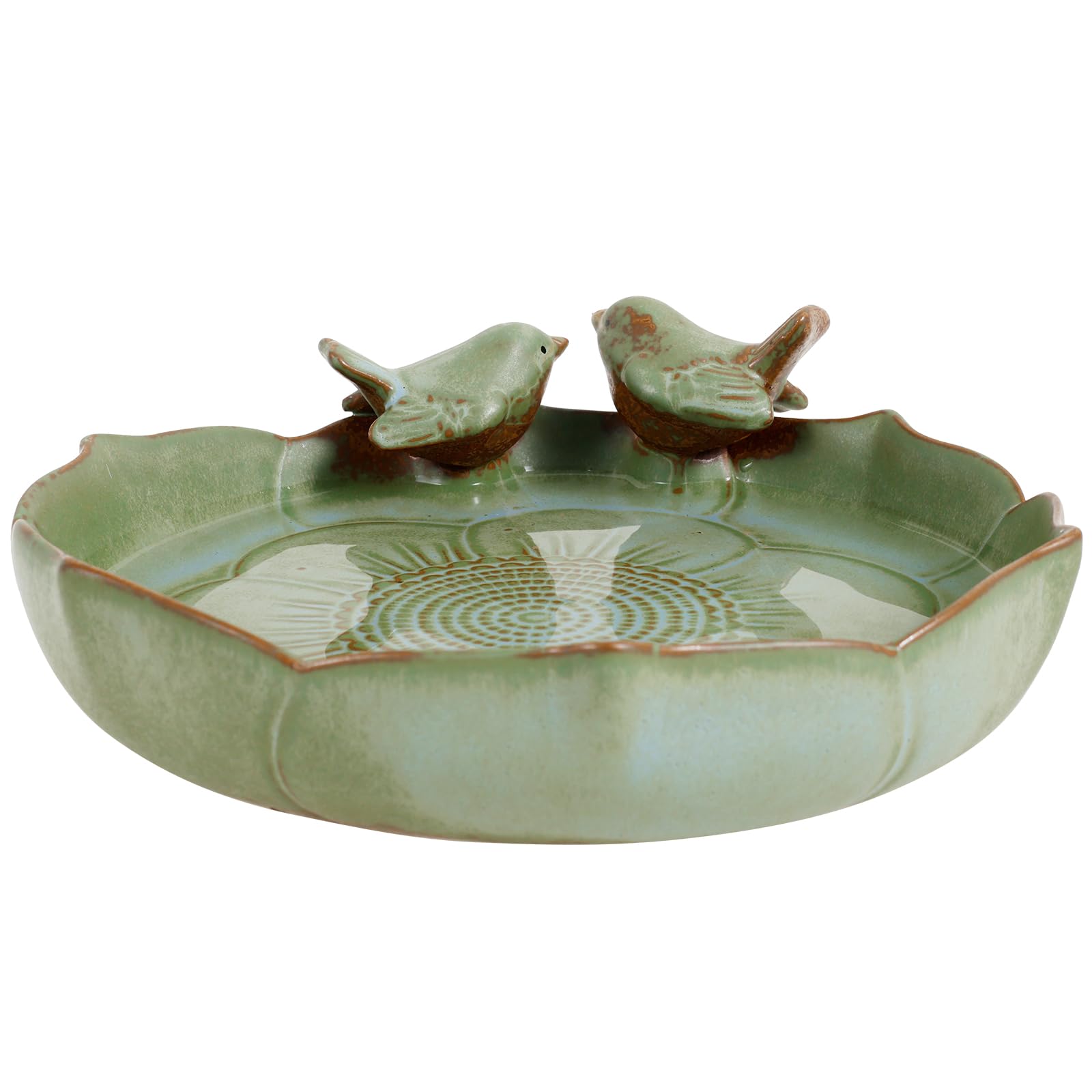Bebedero para pájaros, resistente al invierno, redondo, 24 cm, cerámica esmaltada, para jardín, robusto, duradero, baño para pájaros, bebedero para pájaros, resistente a las heladas, para