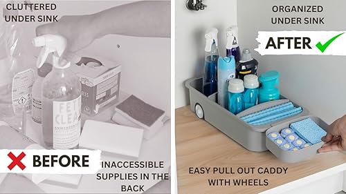 Miniatura 9 de GAROOD Organizador de cocina para debajo del fregadero, organizador de suministros de limpieza extraíble con ruedas, organizador para debajo del