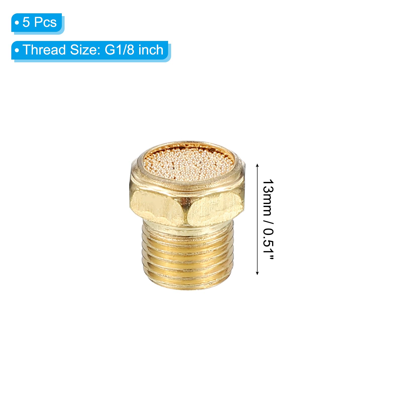 PATIKIL Silenziatori Pneumatici G1/8" Marmitta Riduzione Rumore Bronzo Sinterizzato 5 Pezzi