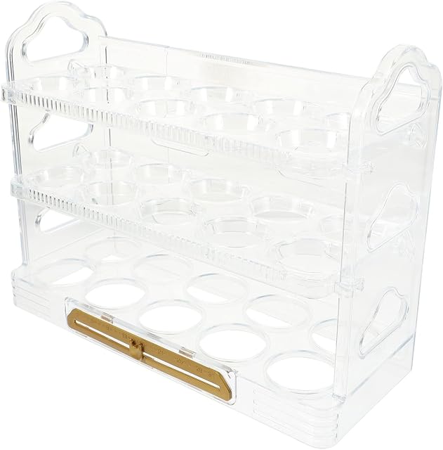 Luxshiny Egg Holder for Refrigerator, 3- Layer Fridge Egg Tray Container Kitchen Countertop Fresh Egg Storage Rack Egg Organizer for Refrigerator Door Transparent 25.5X20X10CM