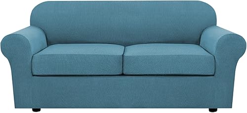 H.VERSAILTEX 3 fundas de sofá elásticas para sofá de 2 cojines para muebles de sala de estar (funda base más 2 fundas de cojín de asiento), tela