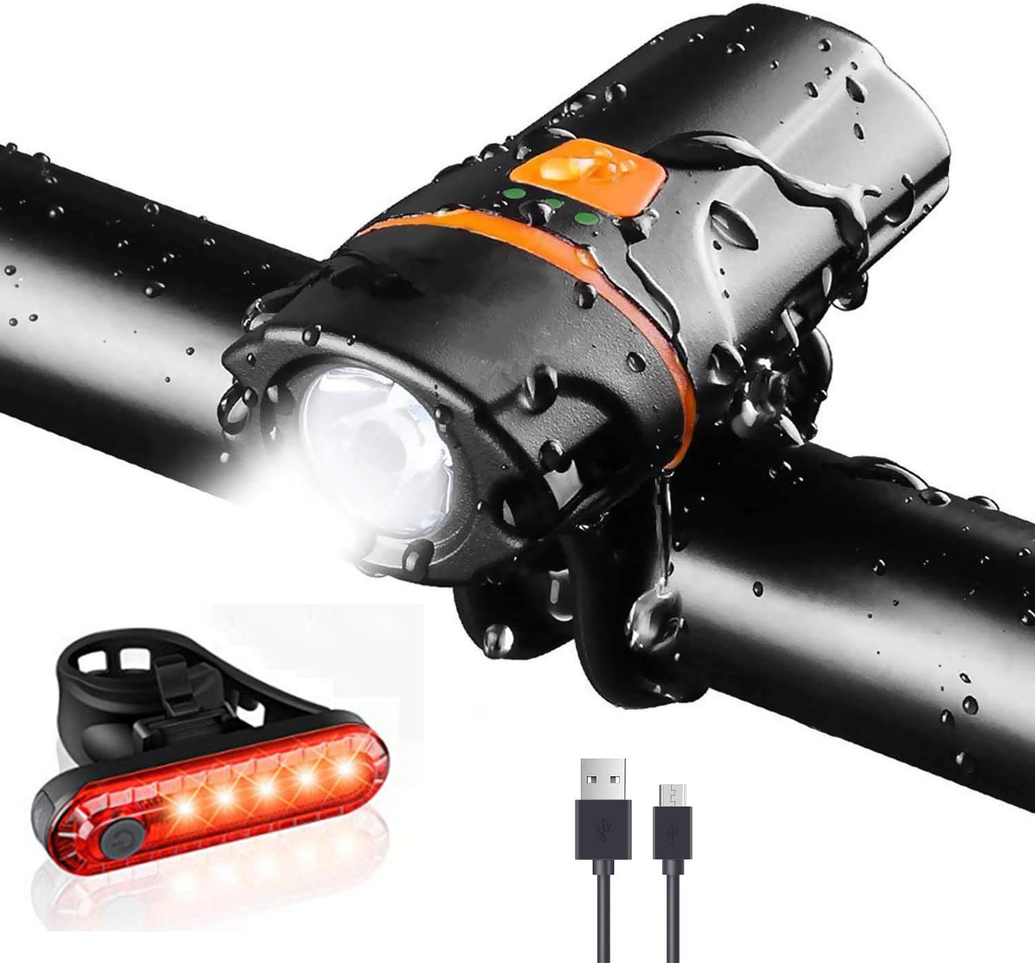 BIKUULSuper Bright Bike Front Light, IPX65 Waterproof 6 Modes Bicycle Light with USB Rechargeable Tail Light for Cycling