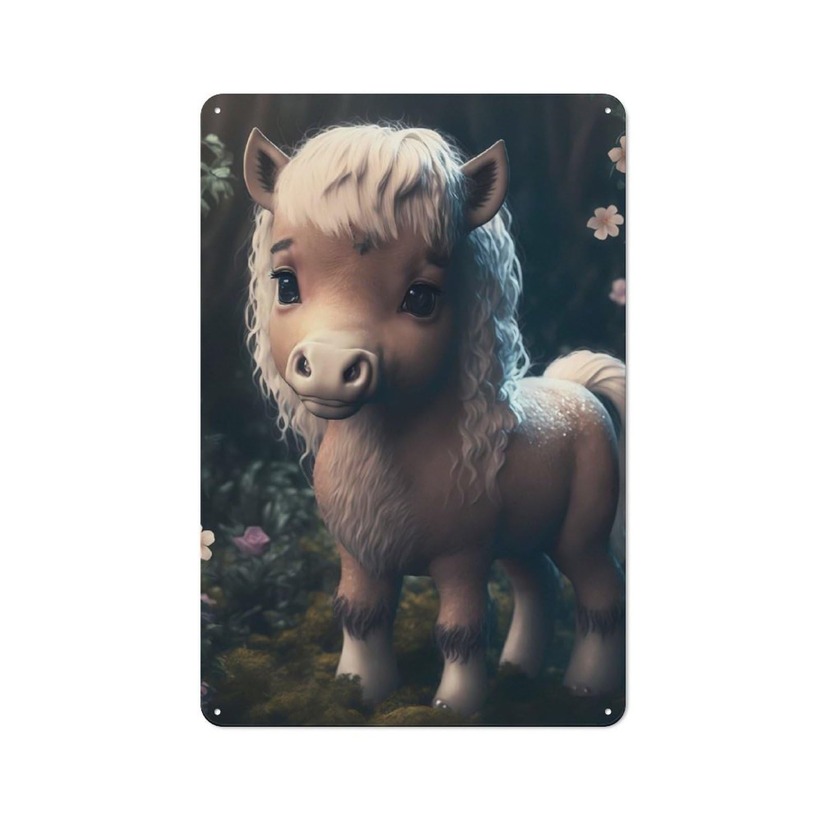 Junmoney Baby Animal Pony Retro Tin Sign 30X20cm For Garage Or Workshop, For Furnishing A New Garage And Workshop With Retro Decor