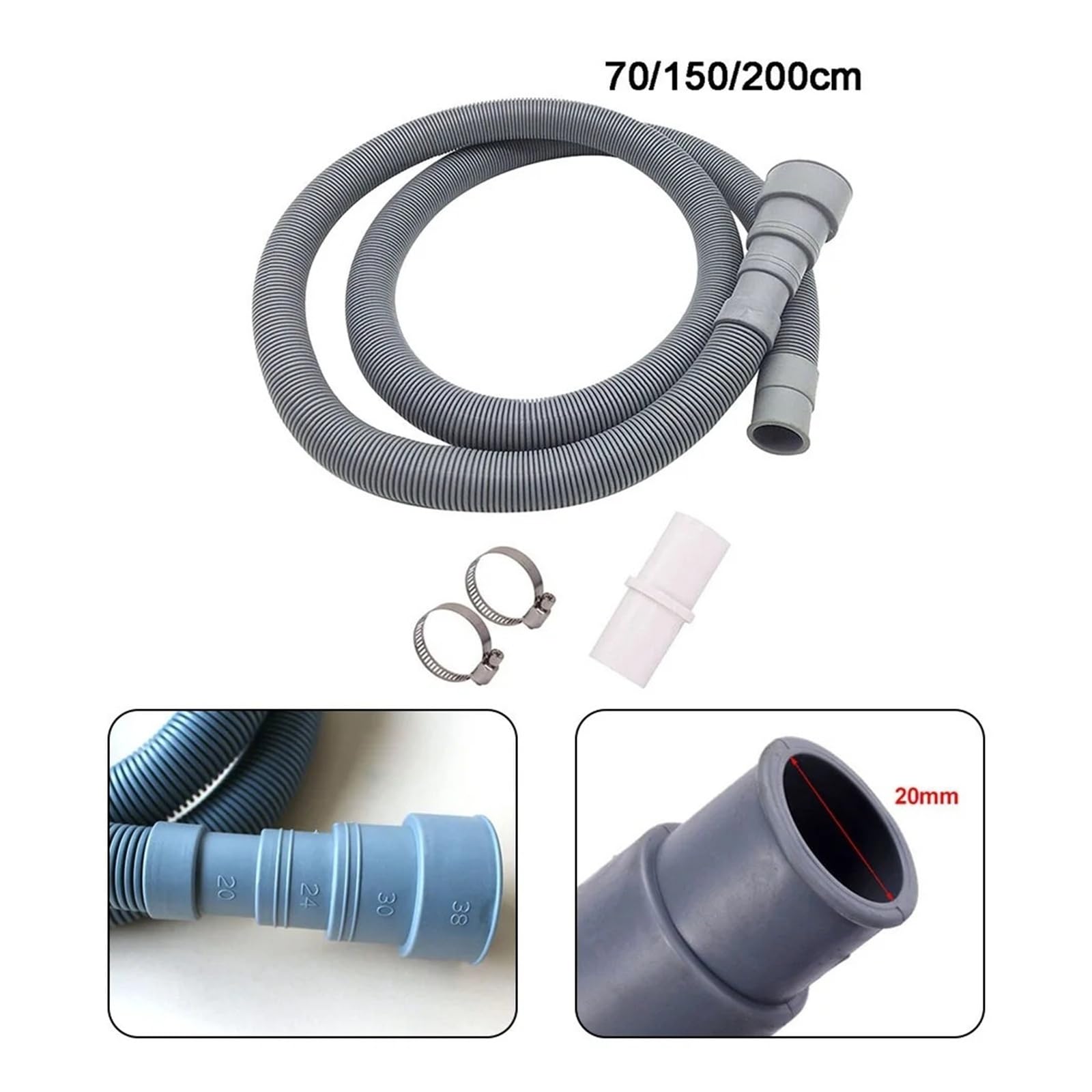 Desagüe For Lavavajillas De Lavadora De 70/150/200 Cm, Tubo De Extensión Con Juego De Abrazaderas De Conexión De Manguera Conectora(150cm)