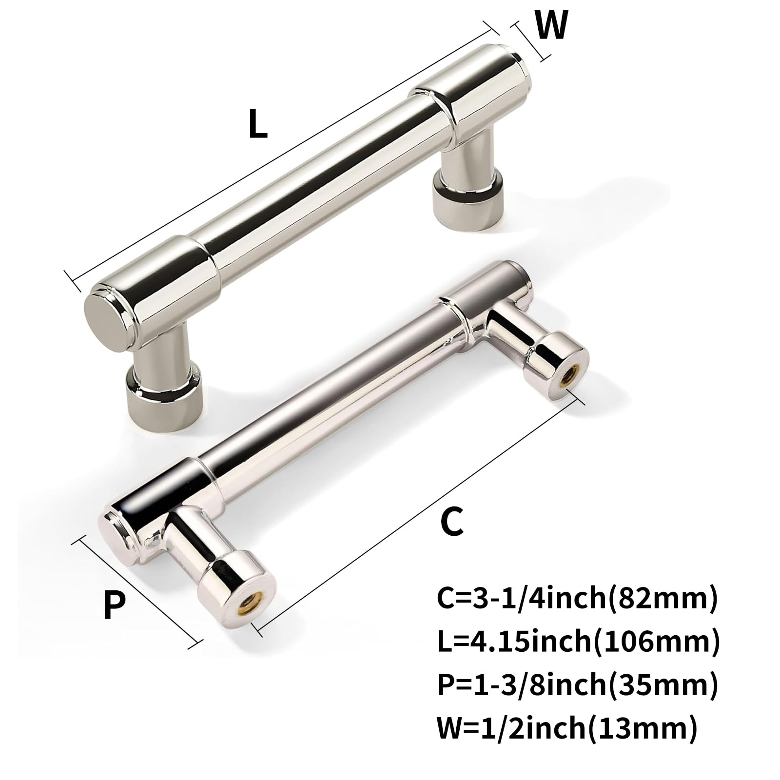 KHTUMEWARE-170259 Polished Nickel Cabinet Pulls CTC 3-1/4 in (82 mm) 2-Pack in Polished Nickel — KHTUMEWARE