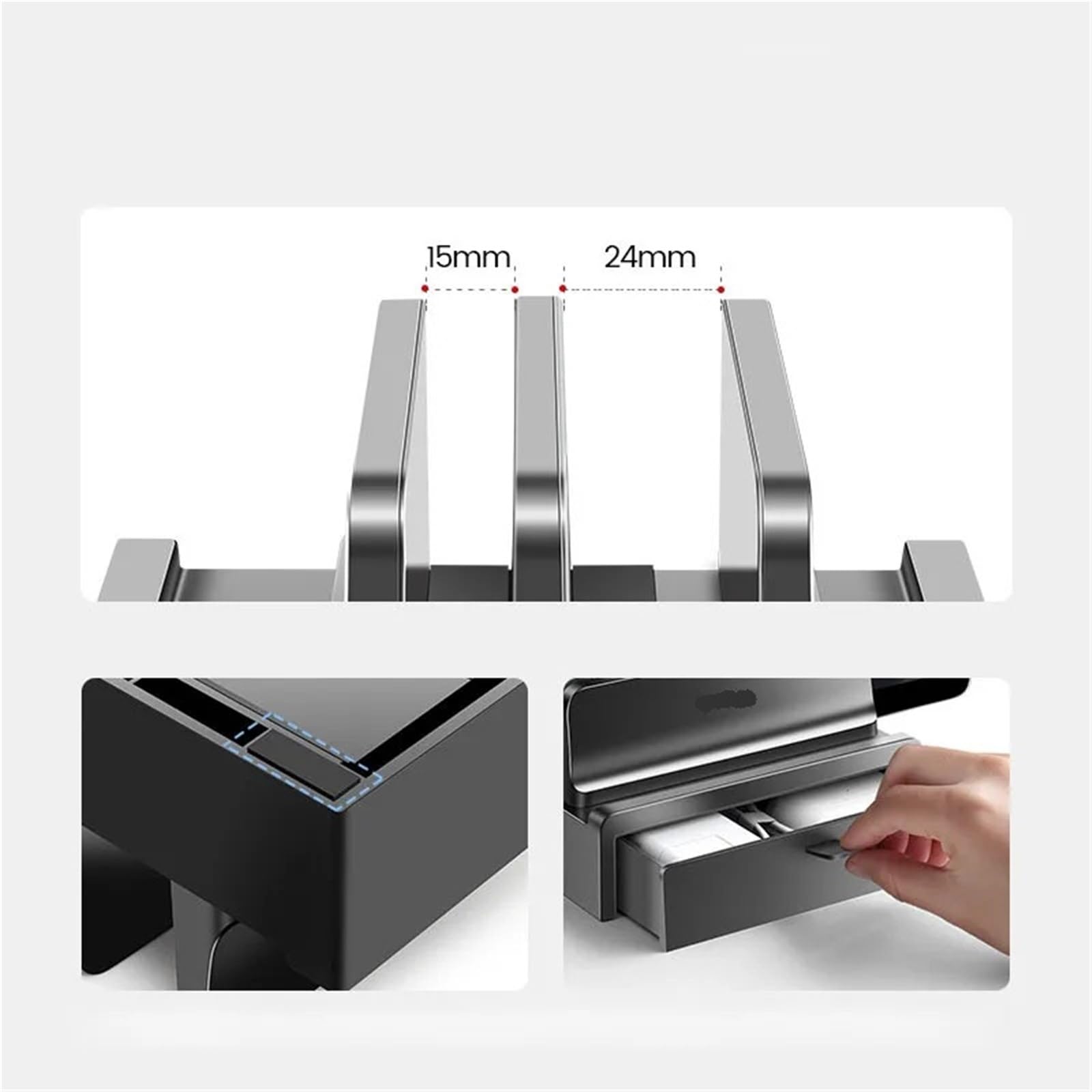 Laptop Ständer Vertikal Kunststoff-Laptopständer mit Schubladen, Computer-Rack-Halter for Desktop-Aufbewahrungsbasis