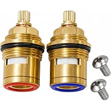 Ceramic Tap Cartridges 2 Pack, 3/4 Inch 20 Teeth 50 mm Brass Quarter Turn Valve Inserts for Hot and Cold Bath, Basin, Shower and Kitchen Mixer Taps