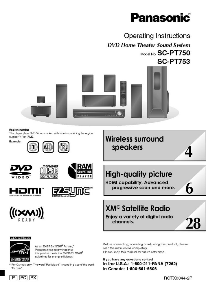 Instruction Manual for Panasonic SAPT750 SAPT753 Home Theater System