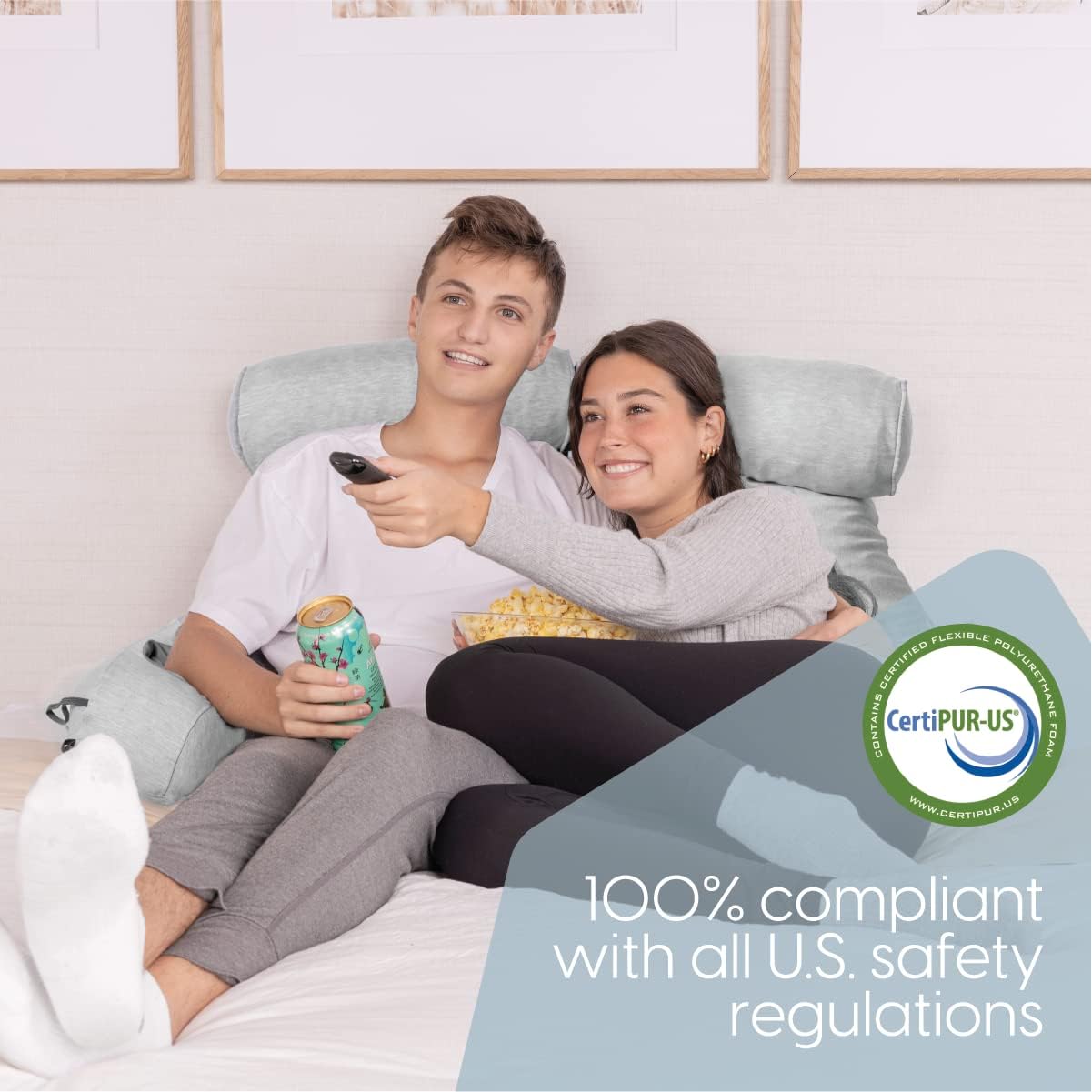 Milliard Double Reading Pillow with Shredded Memory Foam, Great as Backrest for Books or Gaming with Cooling, Removable Cover-Two Person Sit Up Pillow