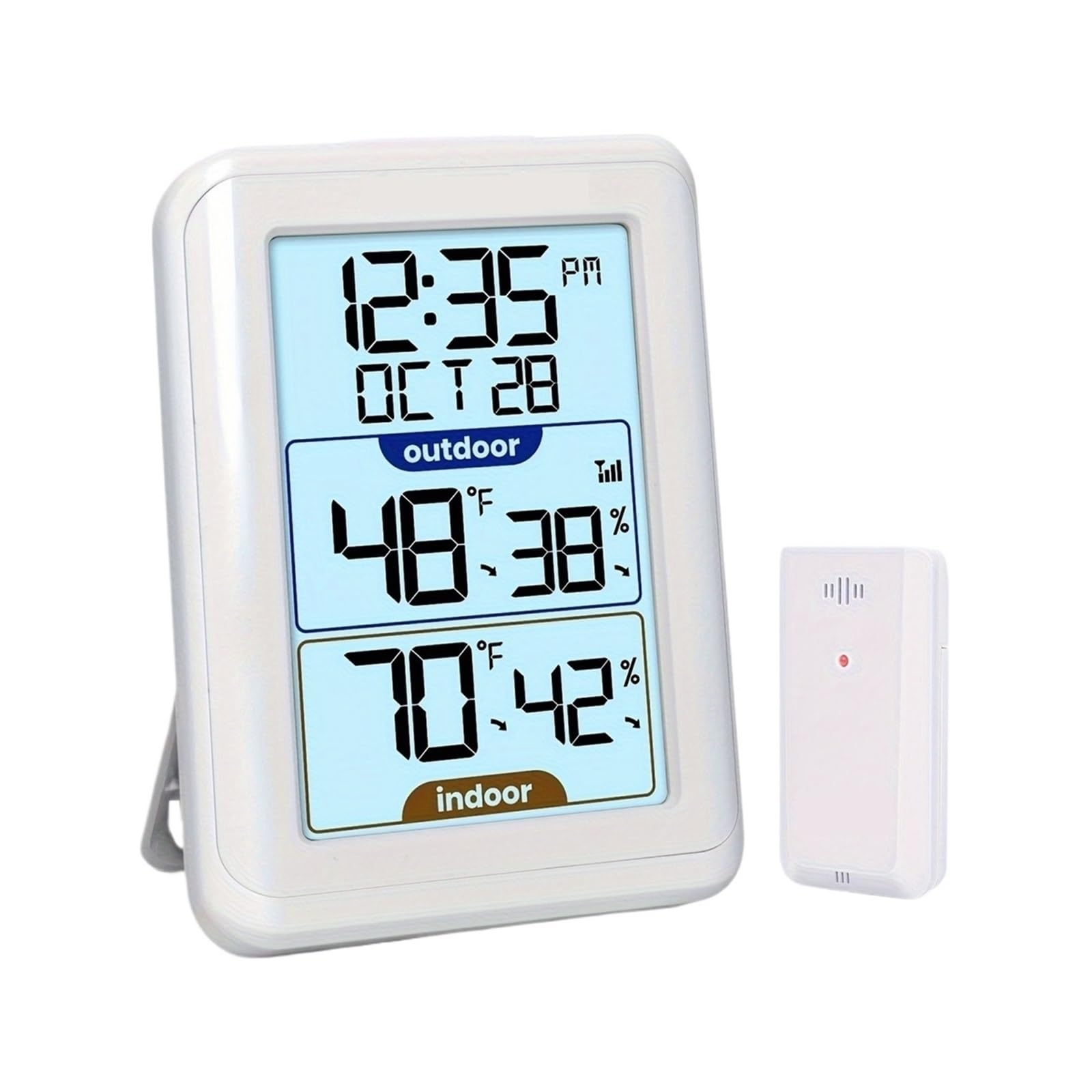 Termometro For Interni Ed Esterni, Igrometro Digitale Wireless, Indicatore Di Temperatura Con Tempo, Portata 200 Piedi/60 M, Umidità Preciso E Di Facile Lettura(WHITE)