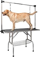 ROOMTEC 46" Foldable Dog Grooming Table with Adjustable Arm, Noose, Mesh Tray & 300 lbs Capacity - Home Pet Bathing Station