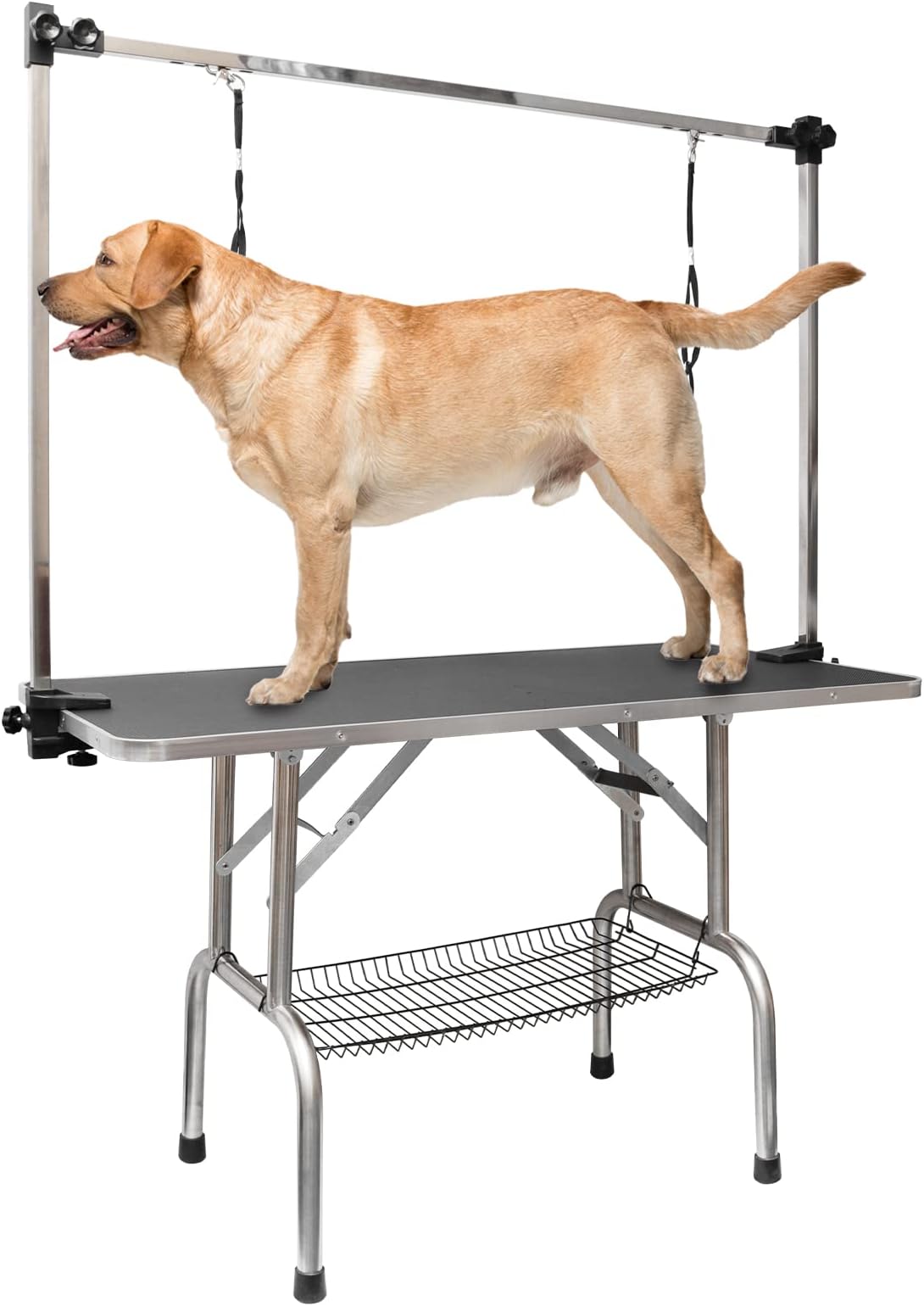 ROOMTEC 46" Dog Grooming Table,Foldable Home Pet Bathing Station with Adjustable Height Arm/Noose/Mesh Tray