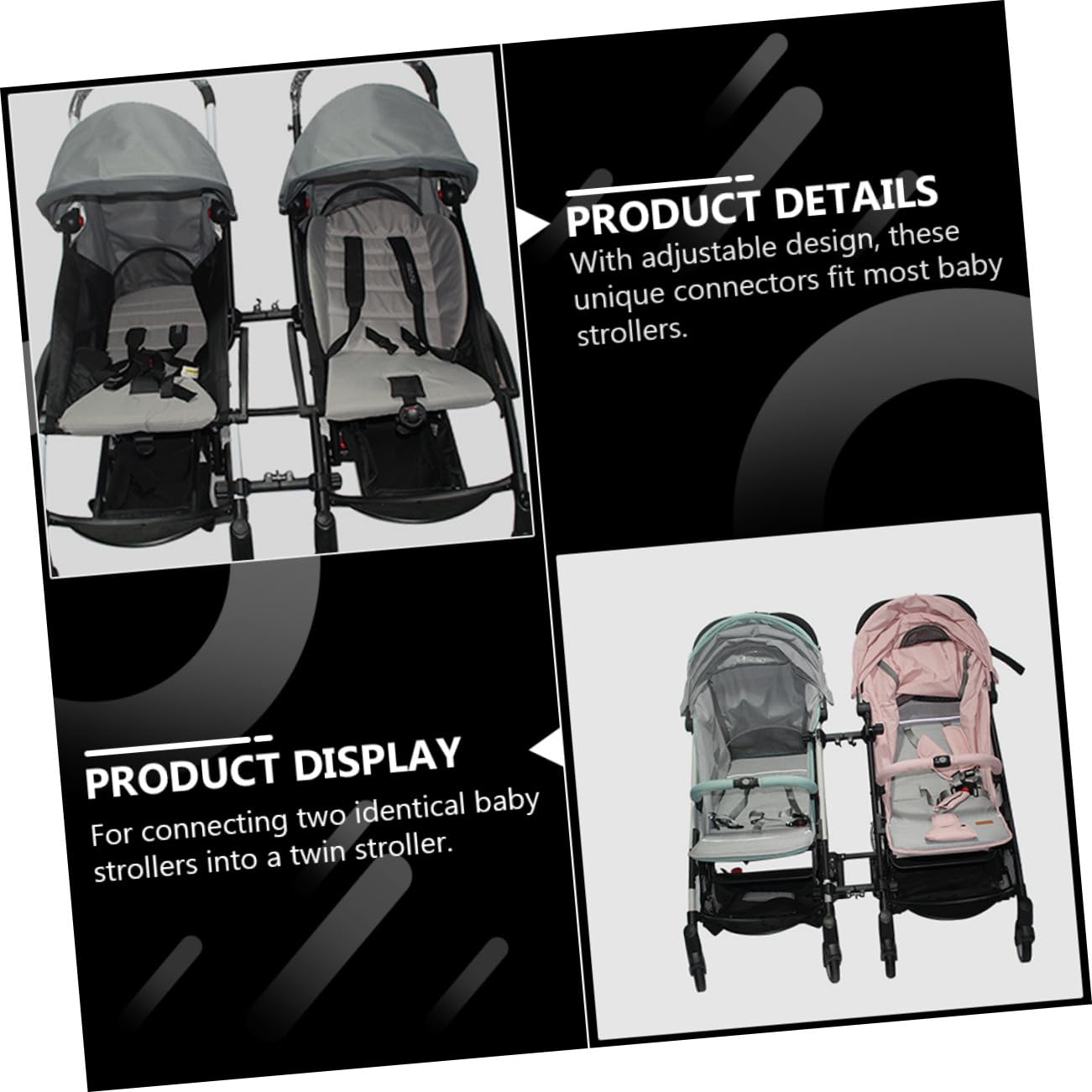 minkissy Conector Ajustable para Cochecitos Gemelos Conectores Desmontables para Carritos Idénticos Accesorio Duradero de Hierro y Plástico para y Cuidadores