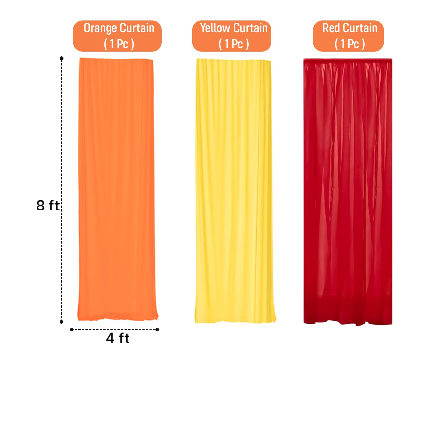 Party Propz Yellow, Orange, Red Backdrop Decorations Set Combo, Haldi Decor, Diwali Decoration for Home Decor, Navratri Decoration Items, Backdrop Cloth for Decorations Pooja (Net Mix Curtain) - Image 2 thumbnail