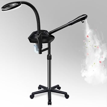 Professional Facial Steamer on Wheels, 2-in-1 Facial Steamers with 5X Magnifying Lamp, Facial Steamer for Facial Deep Cleaning and Hydration, Facial Humidifier for Spa, Salon and at Home Use