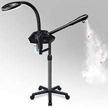 Professional Facial Steamer, 2-in-1 with 5X Magnifying Lamp, Ozone, Adjustable Height, Black, Facial Steamer, Spa & Home Use