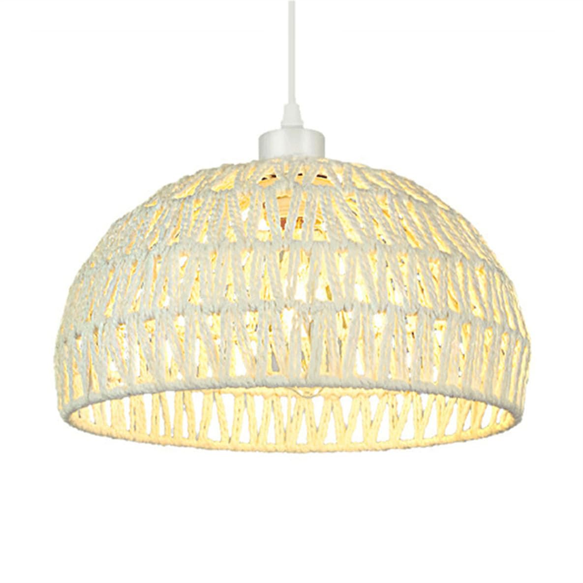 CSSYKV Hemp Rope White Pendant Light Fixture with Metal Basket Wicker Shade 11.8in Coastal Style Cafe Counter Ambient Lighting Farmhouse Ceiling Lighting for Living Dining Bedroom Restaurant Bar