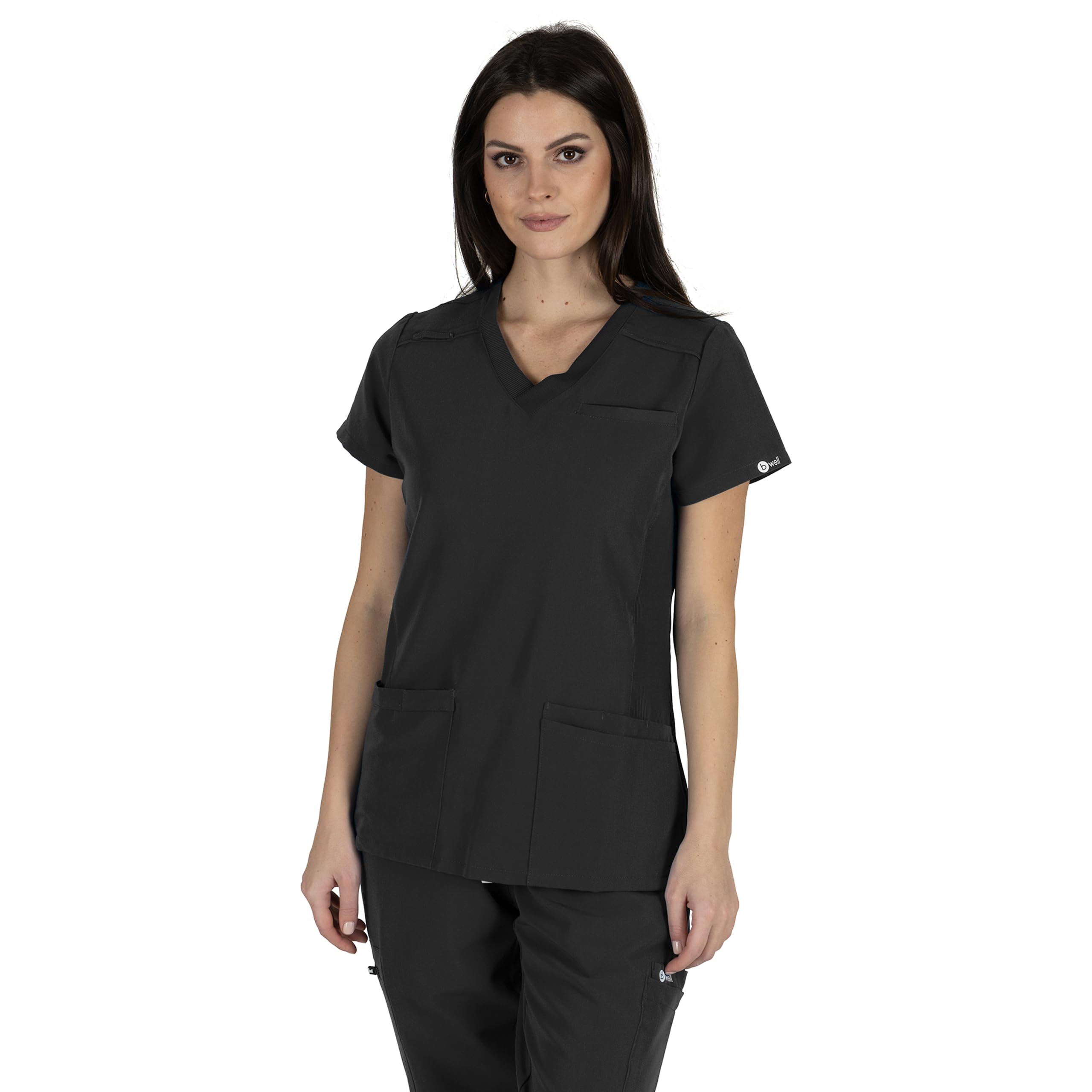 B-well Julia Blouse Medicale Femme Élastique 3 Poches Manches Courtes Col en V Anti-Rides avec Élasthanne
