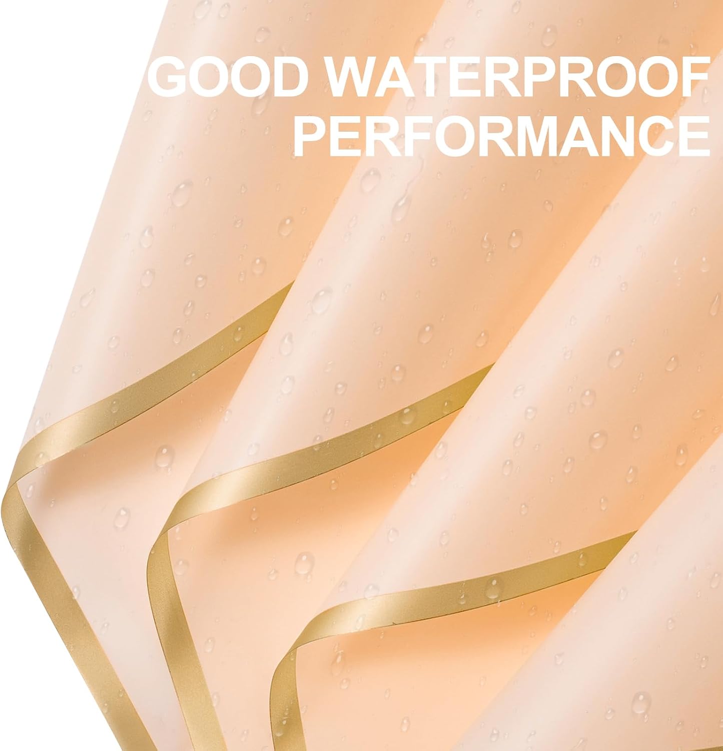 WRAPAHOLIC 20 Sheets Flower Wrapping Paper - 22.4 x 22.4 inch Gold Trim Peach Water-Resistant Floral Bouquet Wrapping Paper, Florist Supplies Packaging Paper for Wedding Birthday Gift DIY