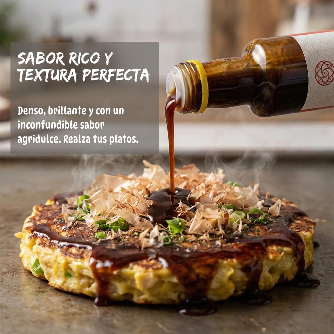 Umami Salsa Okonomiyaki Japonesa 250ml - Con Frutas y Verduras BIO - Para Okonomiyaki, Takoyaki y Street Food - Sin Conservantes ni OMG - Sabor Auténtico