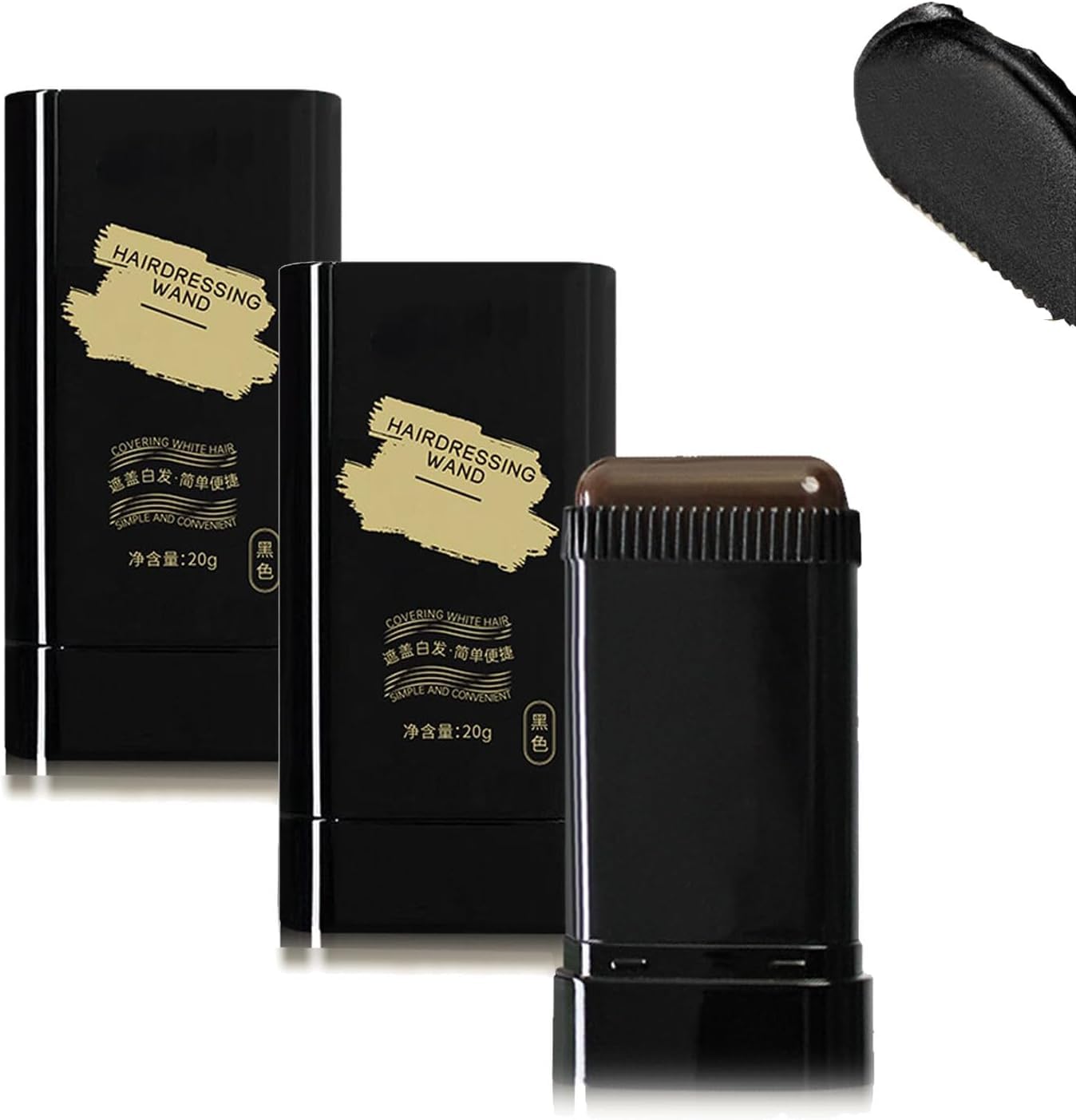 2 unidades Barra de tinte Carylook,Barra de tinte impermeable y resistente al sudor,Barra de retoque portátil con peine,Peine de retoque 2 en 1 para cubrir canas (Negro)
