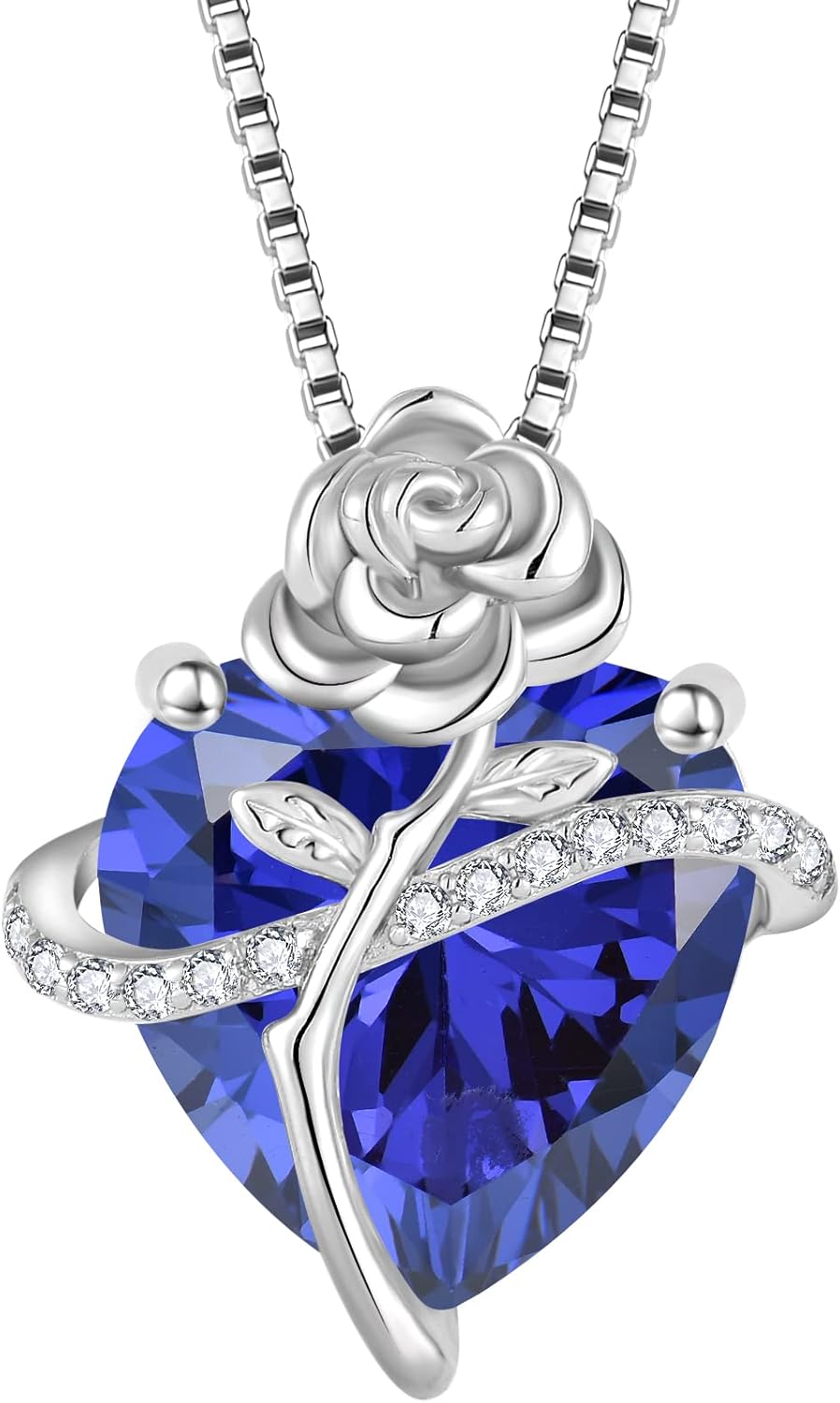 Birthstone Necklace for Women 925 Sterling Silver Love Heart Rose Flower Necklace Dainty Jewelry Gifts for Women Wife Girlfriend Mother Daughter Her