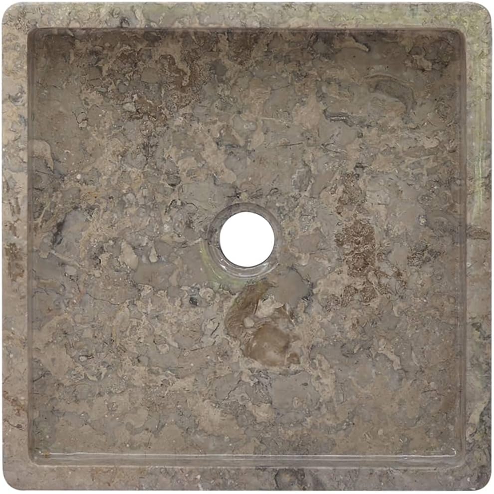 vidaXL Sink, Wash Basin Vessel Sink, Above Counter Vanity Sink for Bathroom Washroom, Bathroom Basin, Gray 15.7"x15.7"x3.9" Marble