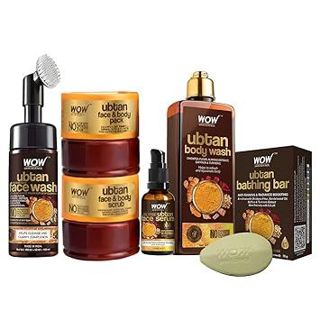 WOW Skin Science Ultimate Ubtan Series Kit - consisting of Ubtan Face Wash Brush, Face Pack, Face Serum, Face & Body Scrub, Body Wash & Bathing Bar - Net Vol 780mL