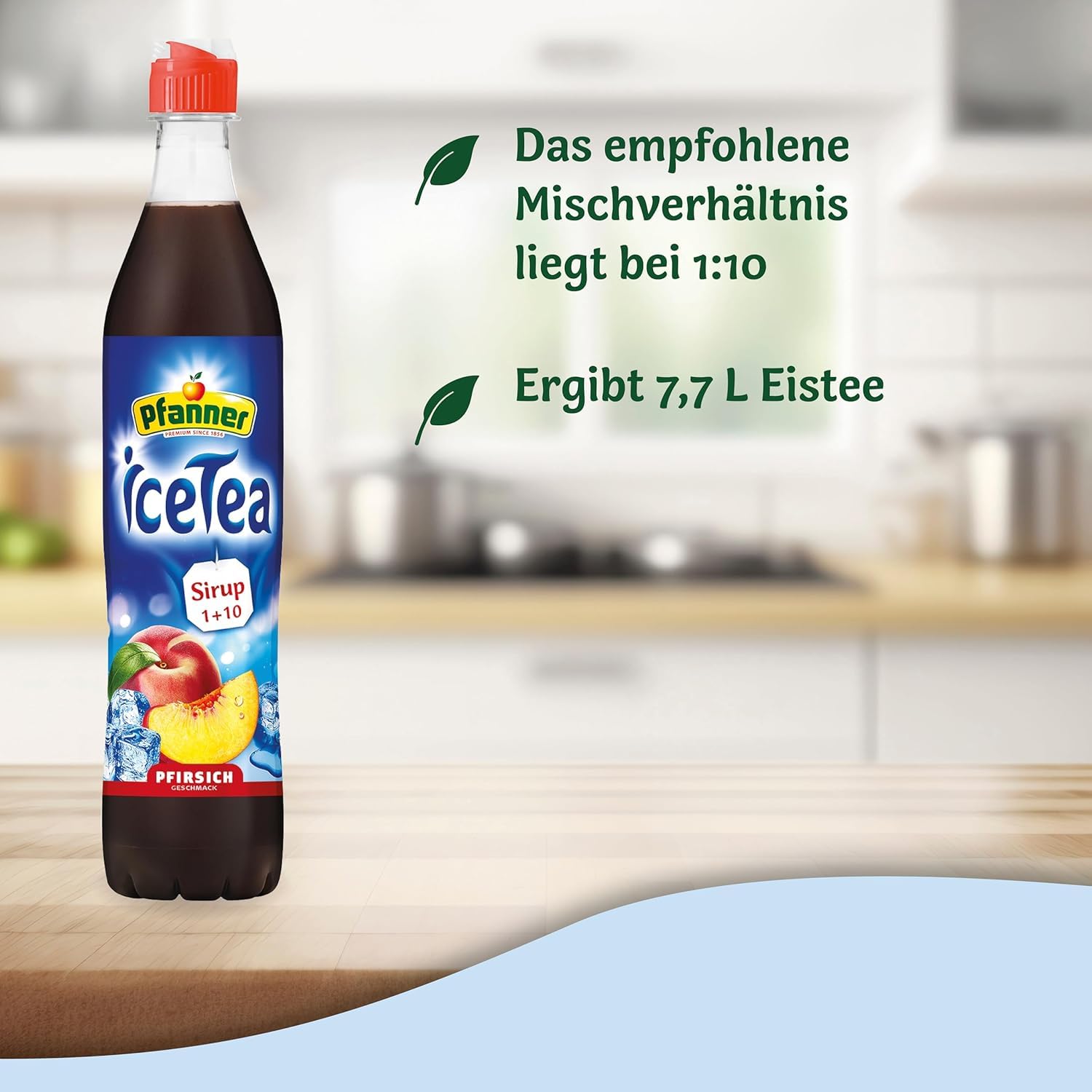 Pfanner Eistee Pfirsich Sirup – 12 x 700 ml Getränkesirup - ergibt über 7 Liter Wasser mit Ice Tea Pfirsich Geschmack