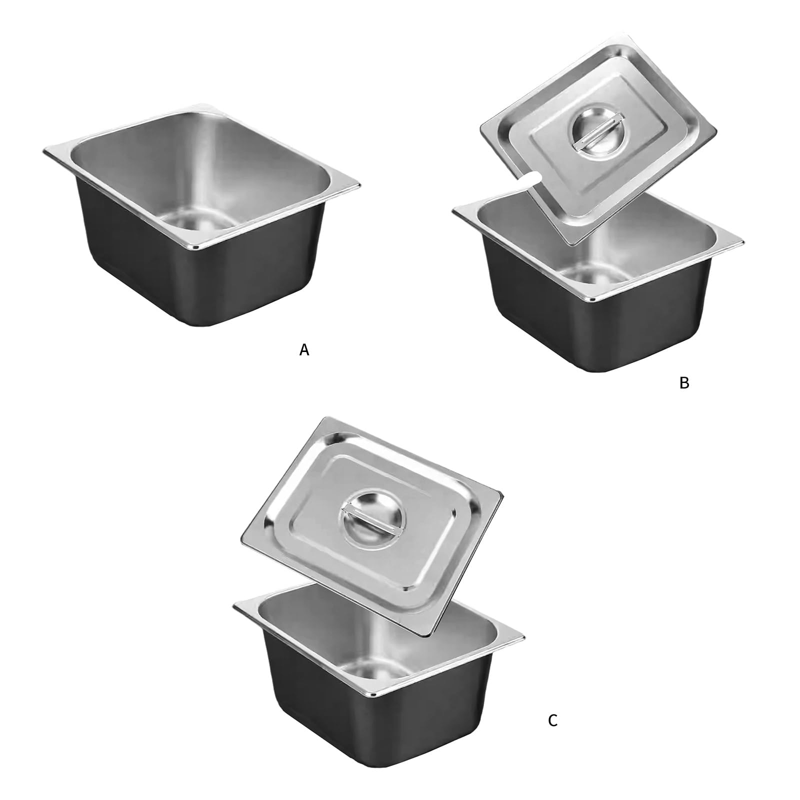 Robuster Lebensmittelbehälter für halbe Portionen aus Edelstahl, spülmaschinenfest, rostfrei, Aufbewahrungspfanne für gewerbliche Küchen mit Deckel, Aufbewahrungsbehälter für gewerbliche Lebensmittel