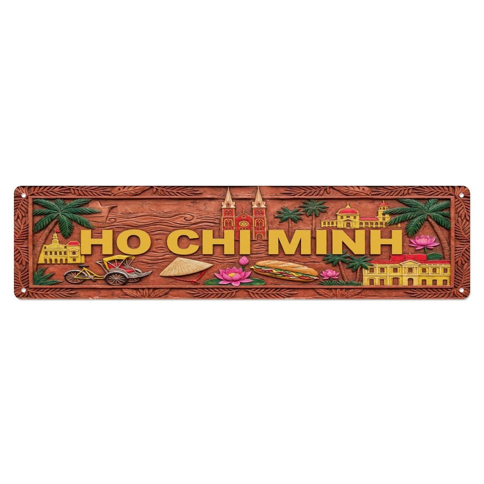 Xanthor Style Metal Tin Sign Vintage Ho Chi Minh Vietnam Flag Pattern