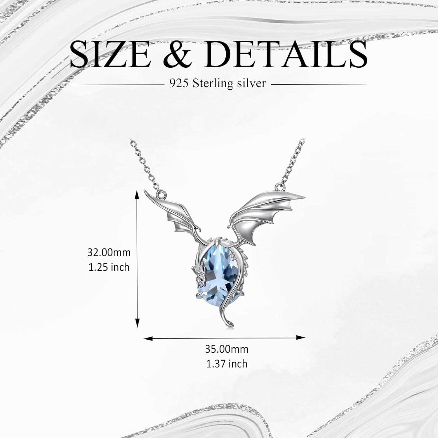 Dragon Necklace with Birthstone for Women 925 Sterling Silver Wyvern Dragon Pendant with Teardrop Birthstone Birthday Gift for Her - Image 5
