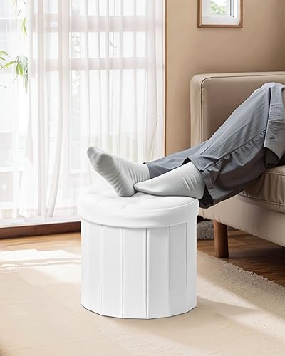 Miniatura 2 de Bsketa Otomana plegable redonda de almacenamiento de 15 pulgadas, taburete de pie con asiento acolchado de espuma más gruesa, banco otomano de