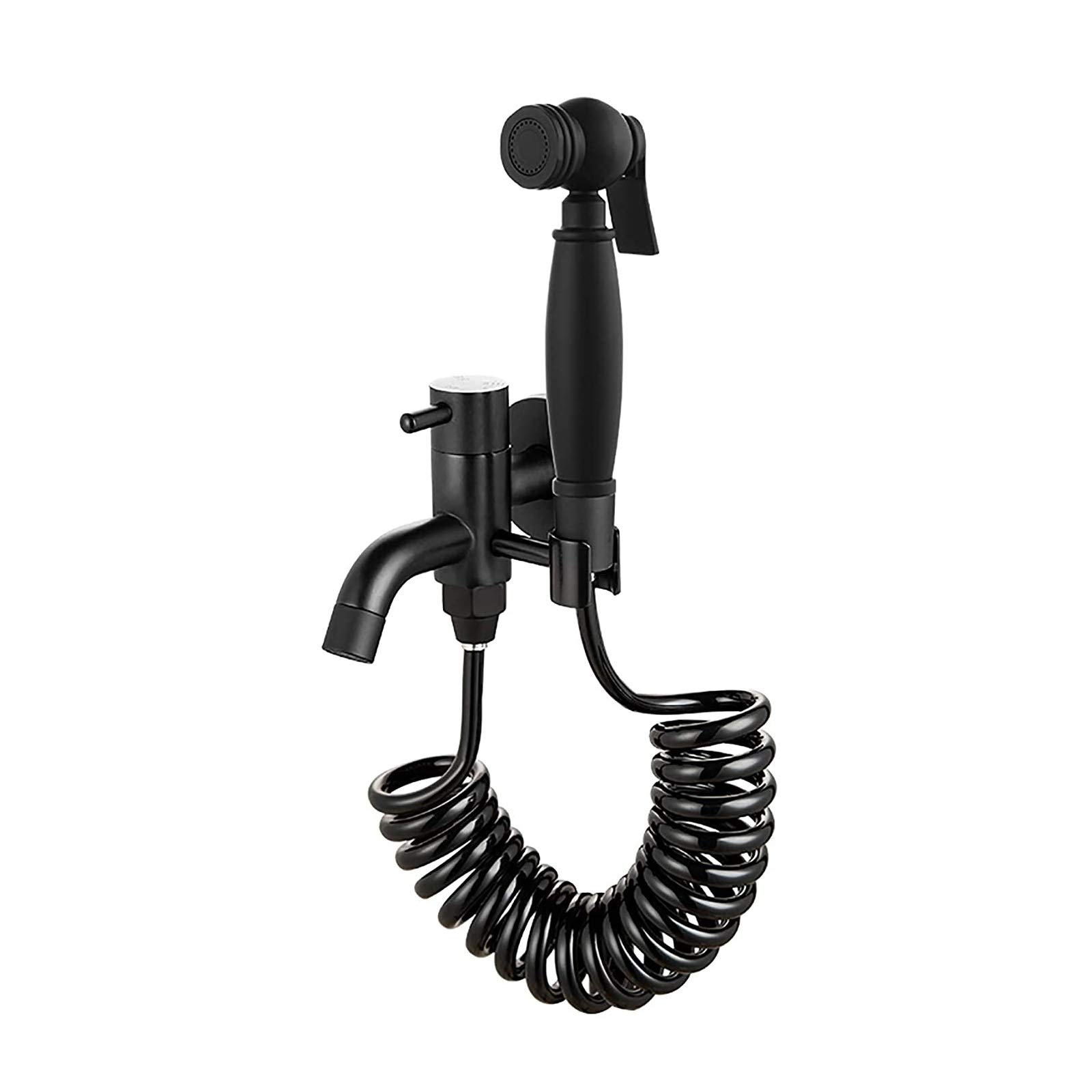 Douchette WC suspendu avec robinet d'angle noir multifonction