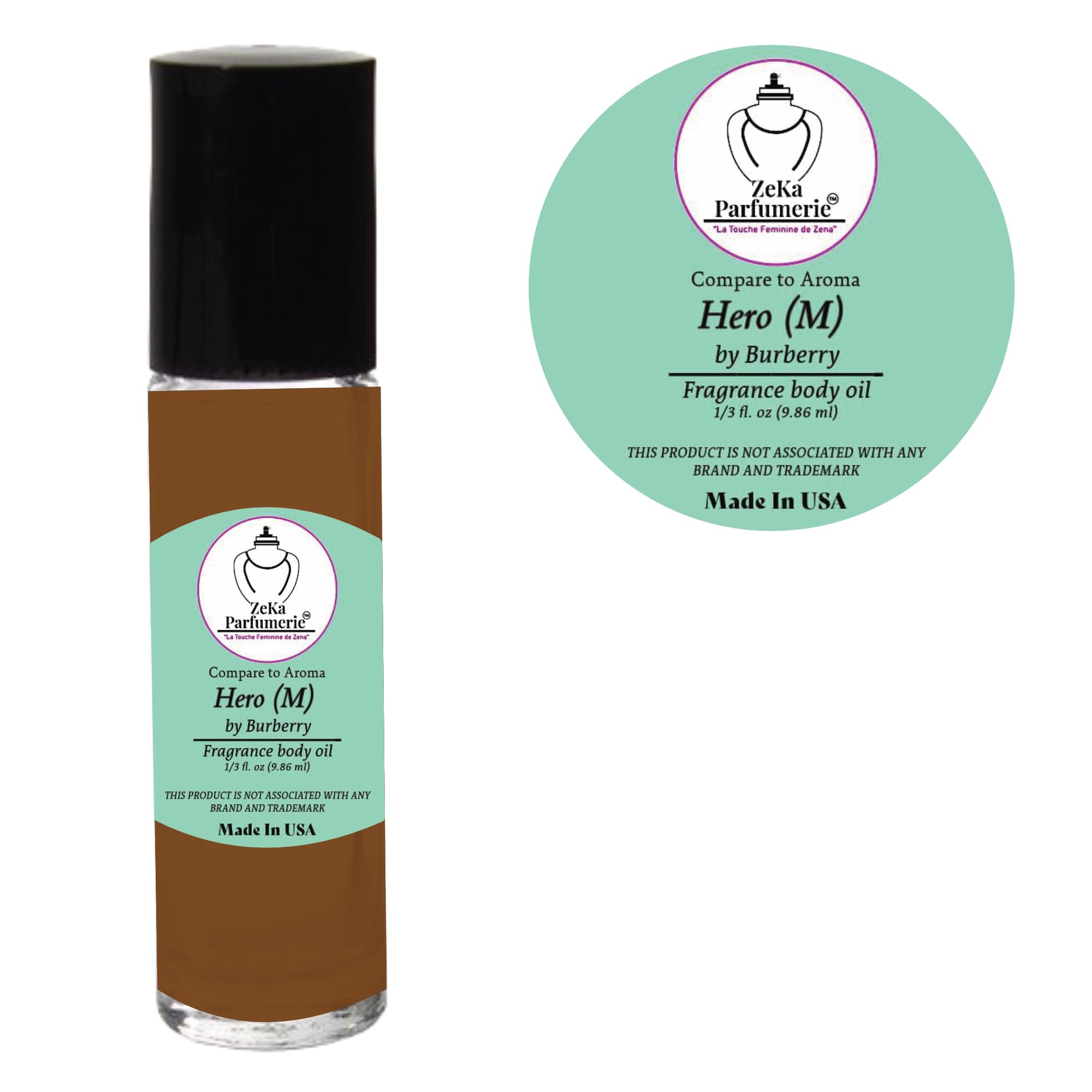 ZEKA PARFUMERIE Compare to Aroma Compatible with Hero by Burberry for Men Fragrance Body Oil on 1/3 oz (9.86ml) Travel Size Roll-On Botlle