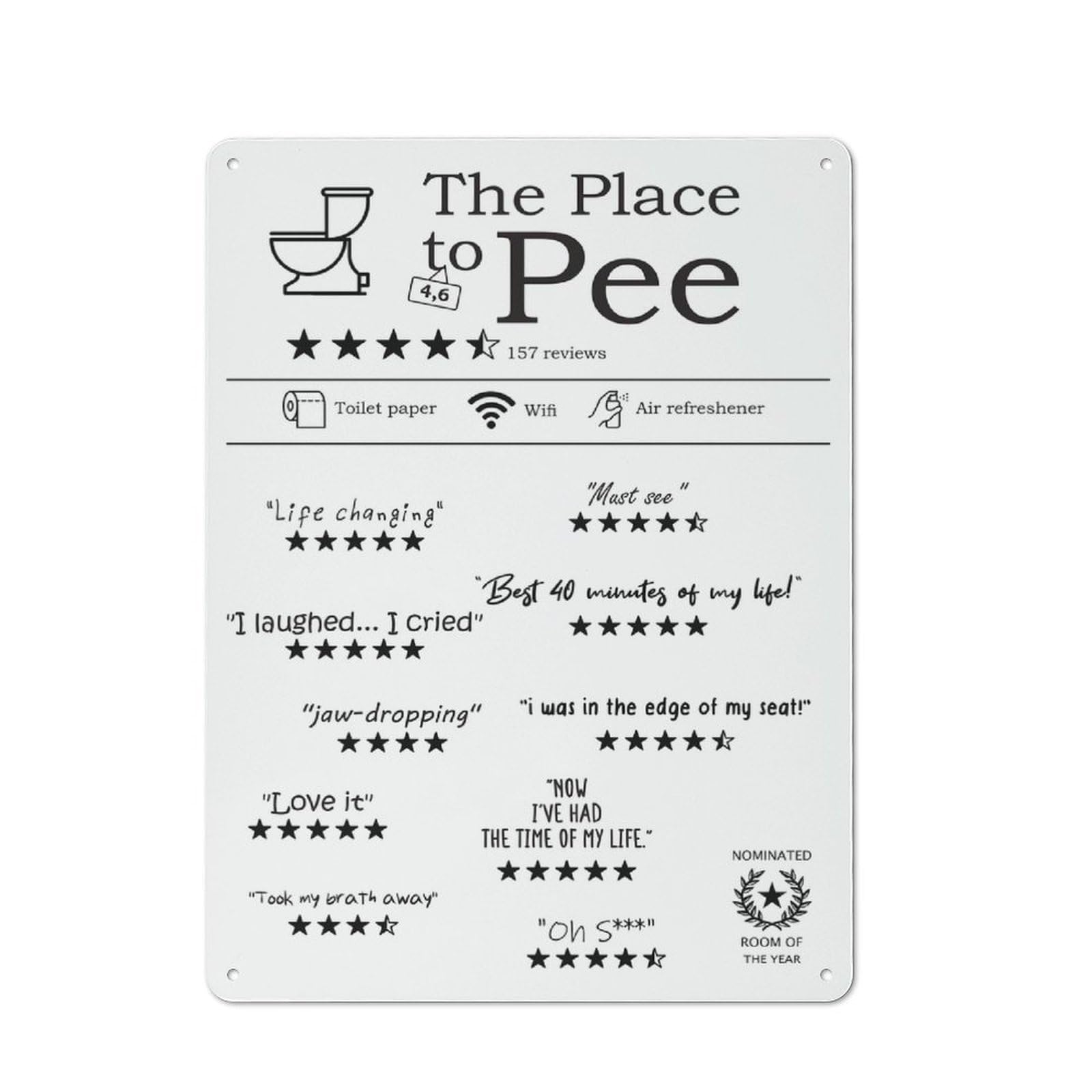 Nostalgic WC Fun Bathroom Review Decorative Tin Plaque 40x30cm, Classic Pub Decor for Diner, Restaurant, Shed Or Kitchen