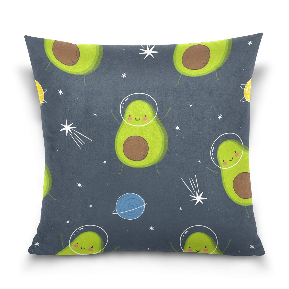 Linomo Throw Pillow Cover 16x16 inch, Cute Cartoon Avocado in Space Decorative Pillow Cases Cushion Cover for Couch Sofa Bed Home