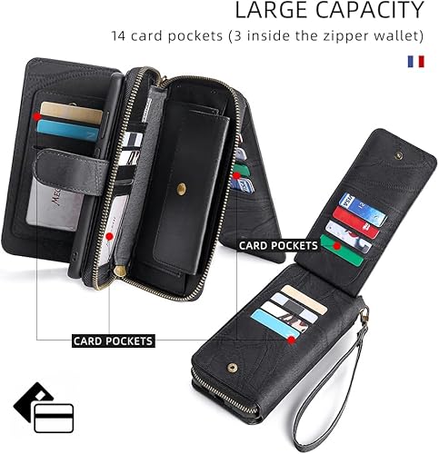 Miniatura 5 de Asuwish Funda de teléfono para Samsung Galaxy A71 4G con cremallera, funda desmontable con protector de pantalla y soporte de tarjeta de espejo