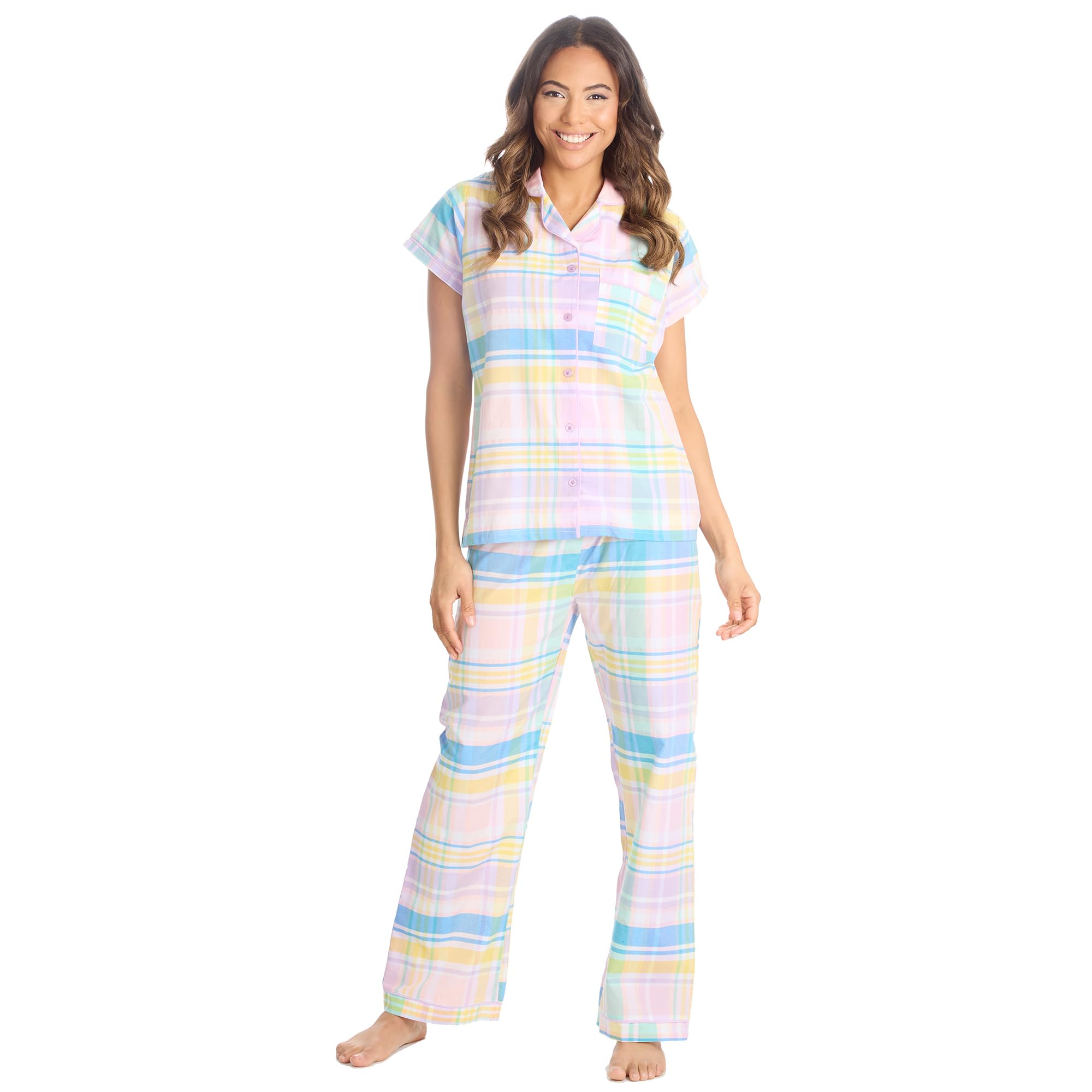 Undercover Ladies Long Button Pyjamas 34B1975 Lilac Check Large