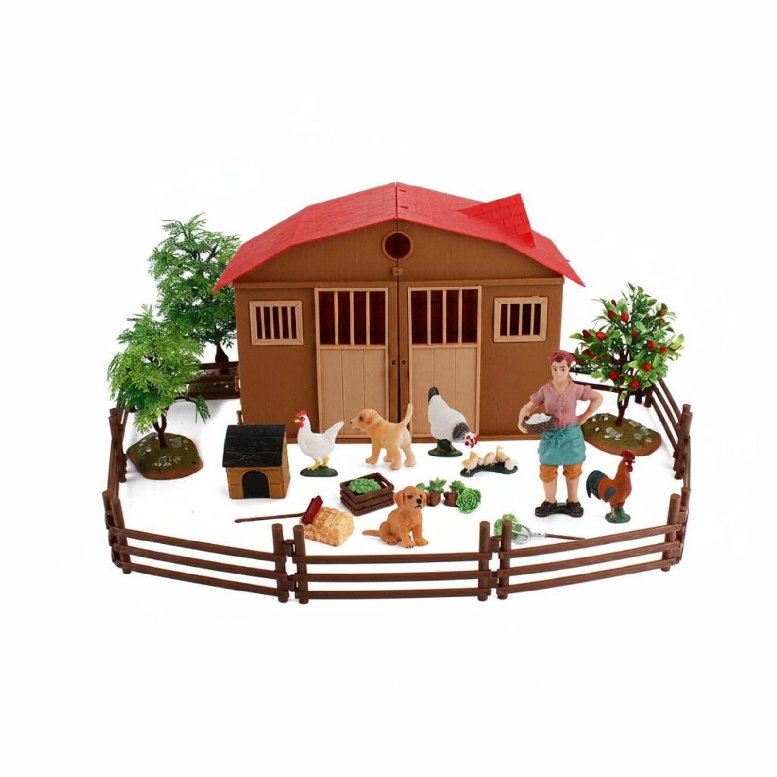 Bauernhof Spielset Bauernhofdiorama Tierfiguren Bauernhofscheune Zäune mit PVC Material für Lernspiel Rollenspiel Fantasiegeschichten Klassenzimmerdekoration Hobbylandschaft Geeignet