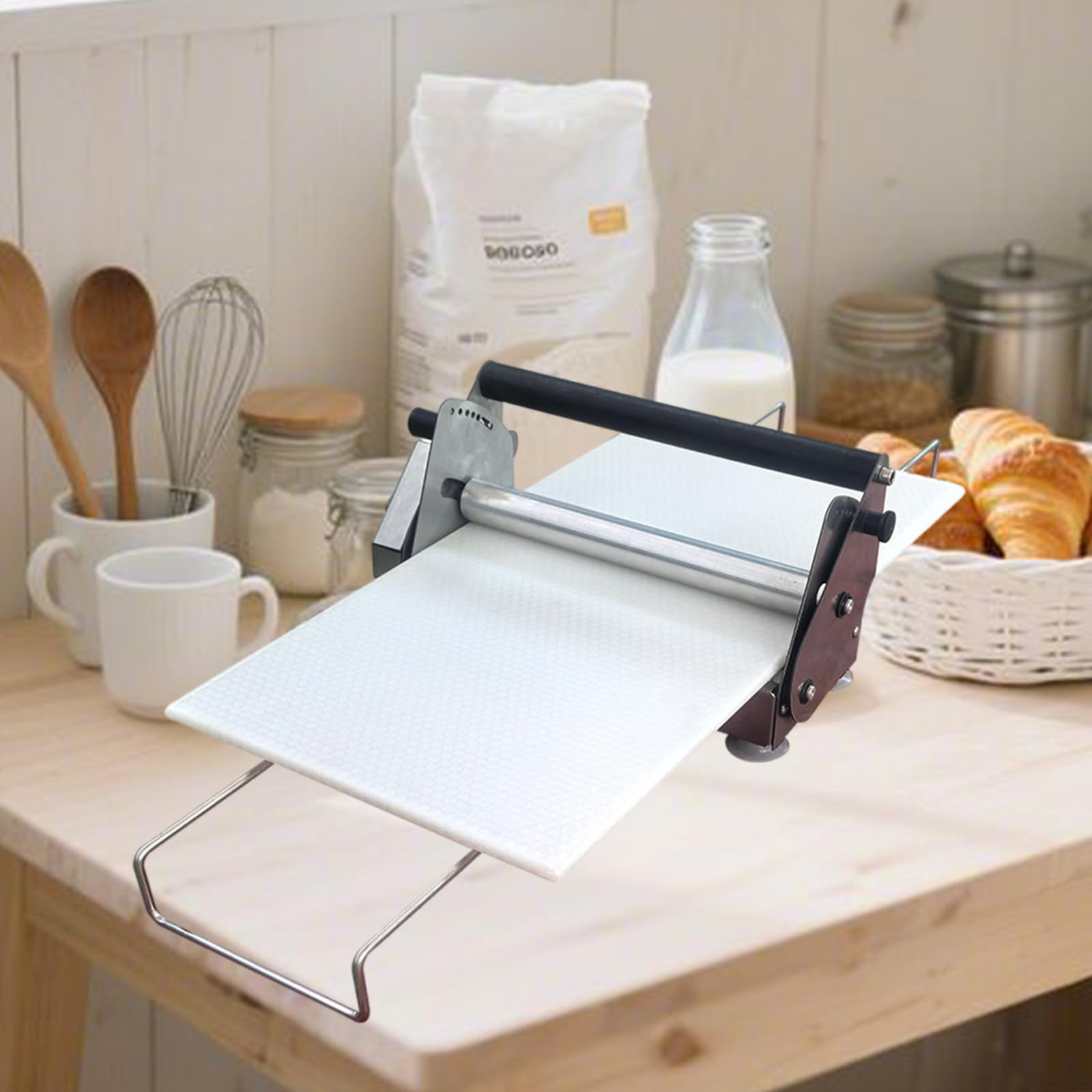Rullo manuale per impasto per pizza, in acciaio inox, spessore regolabile per una perfetta pasta sfoglia, ideale per uso domestico e commerciale