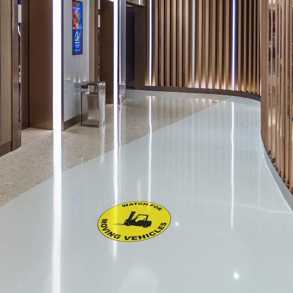 Watch for Moving Vehicles Floor Decals Yellow Anti-Slip Round Shape Industrial & Craft Signs Stickers 24Inches Longer Side
