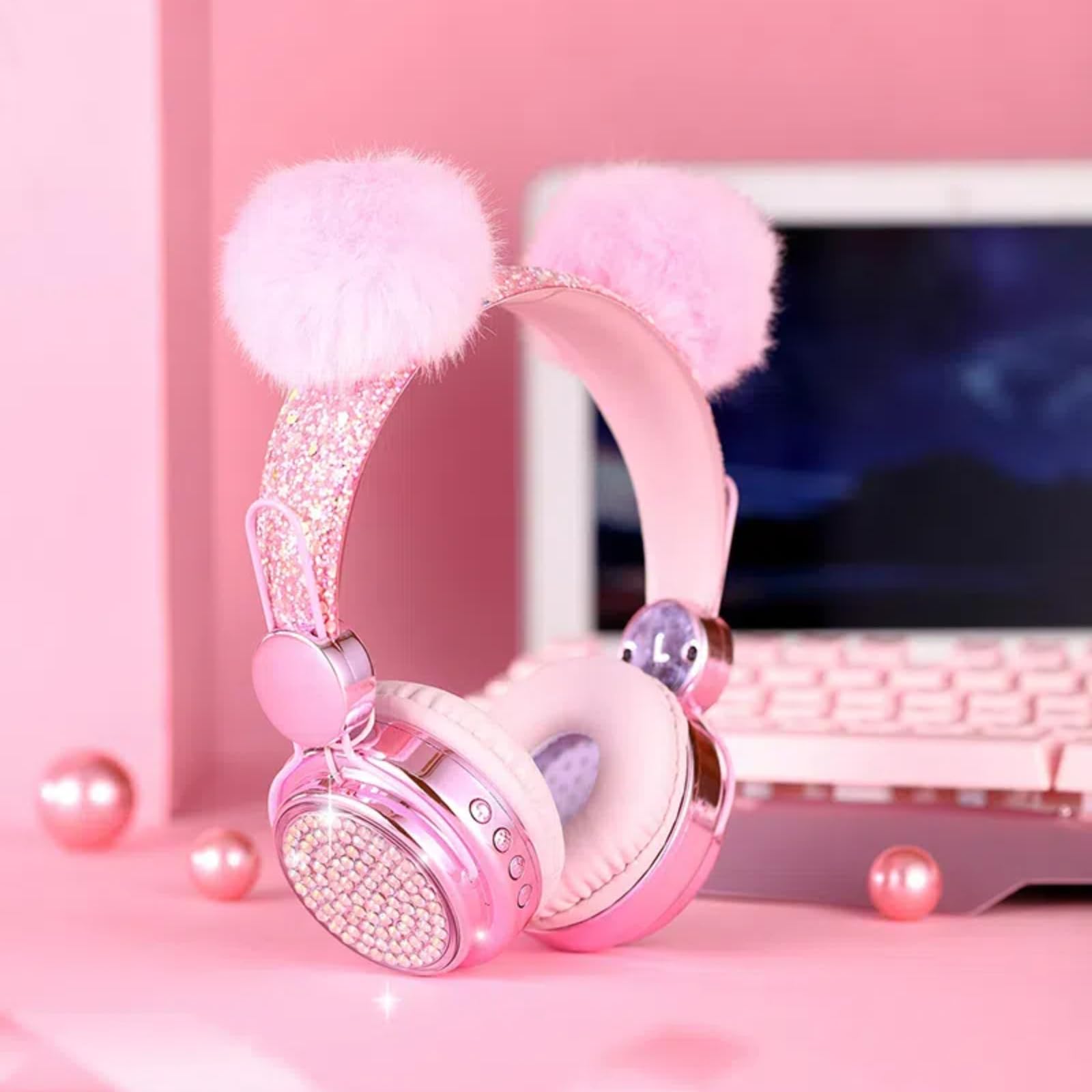 Cuffie per bambini senza fili, Bluetooth 5.3, luci LED colorate, over-ear, volume limitato 85 dB, cuffie per bambini/ragazze/regalo/scuola/tablet/viaggi (rosa)