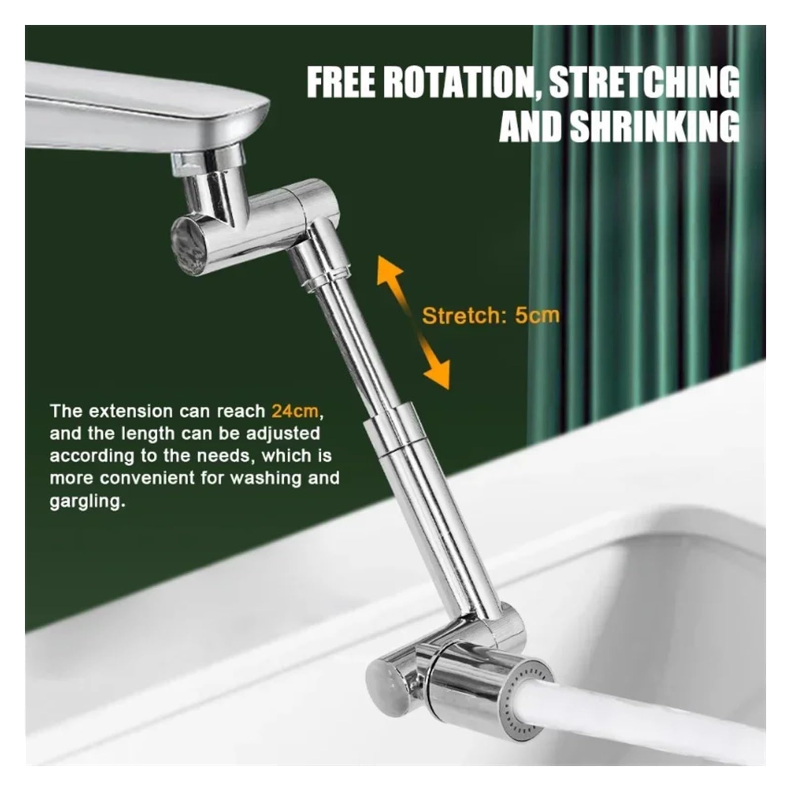 Grifo De Cobre Metálico Con Rotación 1440 °, Extensor Aireador, Brazo Robótico Giratorio, Boquilla Extensión, Pulverizador Agua For Ahorro Cocina Bien Hecho(Dual Modes Black)