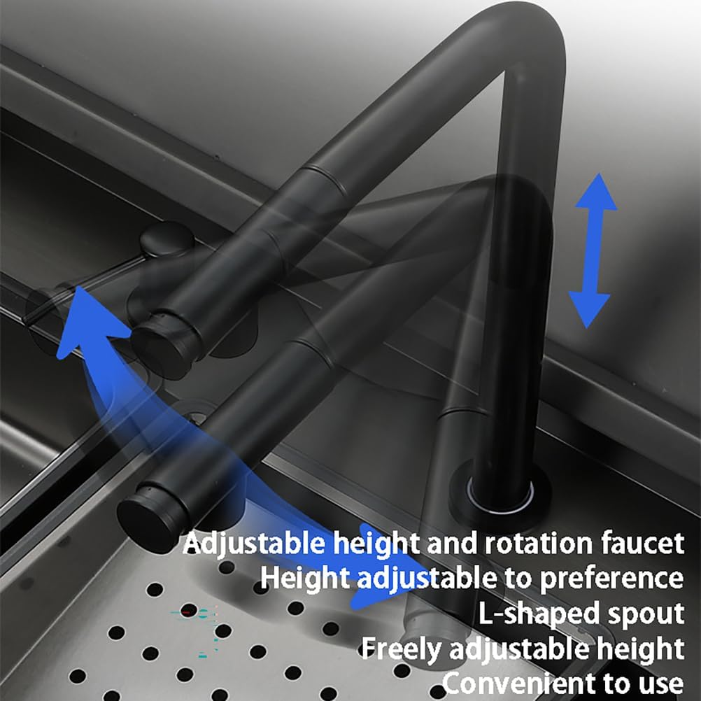 35 * 18 in Black Under-Counter Hidden Bar Sink Handmade Stainless Steel Workstation Sink Bar Prep Sink with Pull-Out Faucet And Cover Plate,with Cup Washer for RV,Outdoor,Black,90 * 50 * 22cm