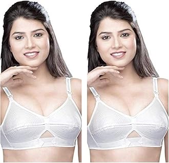 Shilpa 100% Cotton Non-Padded White Bra-Round Stiched with Nylon Belt/Strap.Colour:White/Cup Size:B(Pack of 2 Pieces)