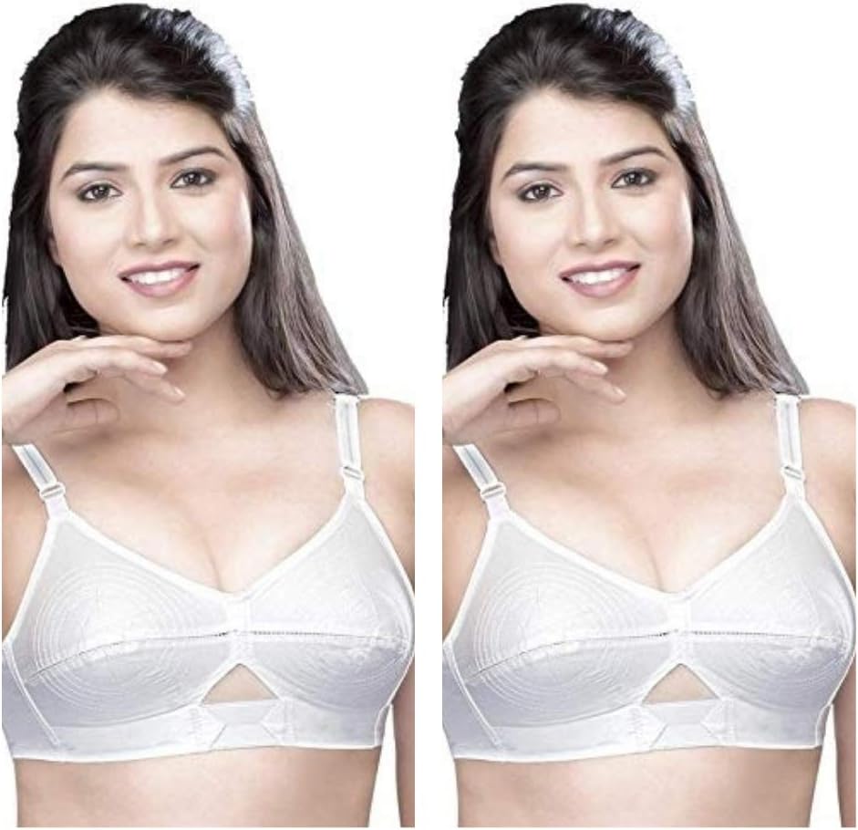 100% Cotton Non-Padded White Bra-Round Stiched with Nylon Belt/Strap.Colour:White/Cup Size:B(Pack of 2 Pieces)