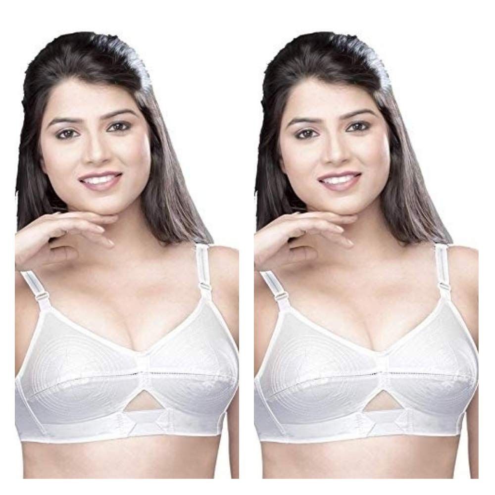 Shilpa100% Cotton Non-Padded White Bra-Round Stiched with Nylon Belt/Strap.Colour:White/Cup Size:B(Pack of 2 Pieces)