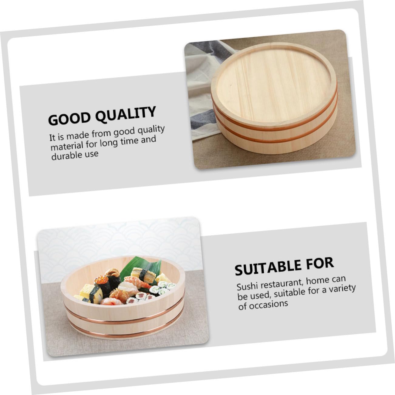 Seau à Sushis Rond en Bois et Cuivre Grosse Capacité Cuisine Japonaise