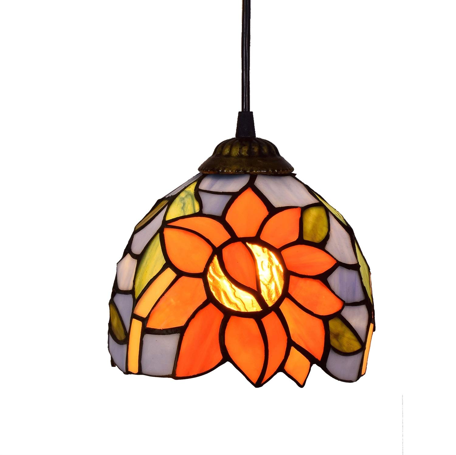 Lustre en vitrail d'art floral Tiffany, luminaire suspendu d'exception 15 cm